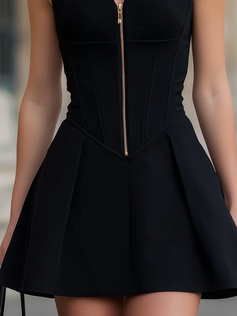 Structured Corset Mini Dress With Front Zip - Image 3